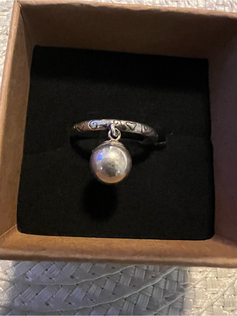 Sterling Silver Dangle Charm Ball Ring - Silver